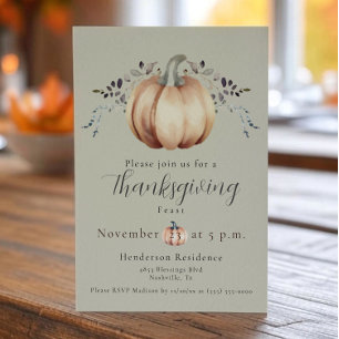 Pumpkin and Vines Thanksgiving Dinner Green Invitation