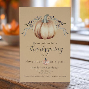 Pumpkin and Vines Thanksgiving Dinner   Orange Invitation