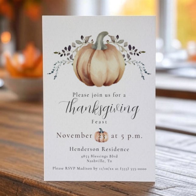 Pumpkin and Vines Thanksgiving Dinner | White Invitation (White Pumpkin and Vine Thanksgiving Dinner Invitation)