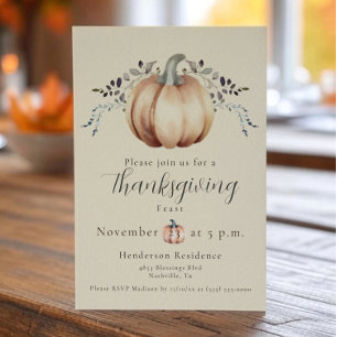 Pumpkin and Vines Thanksgiving Dinner Yellow Invitation