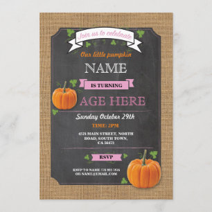 Pumpkin Any Age Birthday Party Pink Girl Invite