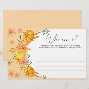 Pumpkin arch Who am I bridal shower game Stationery