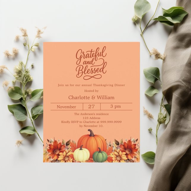 Pumpkin atomic tangerine Thanksgiving invitation (Creator Uploaded)