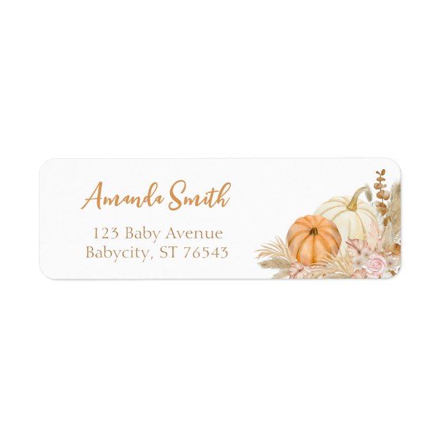 Pumpkin Autumn Boho Fall Floral Return Address Label (Front)