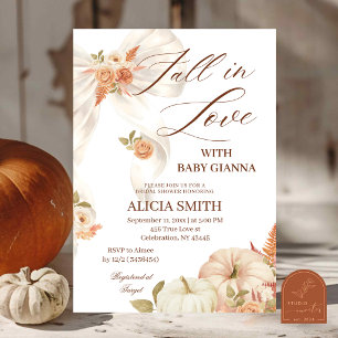 Pumpkin Autumn Bow Fall in Love Baby Shower Invitation