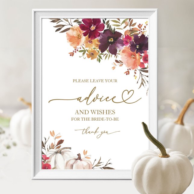 Pumpkin Autumn Bridal Shower Advice Card Sign (Creator Uploaded)
