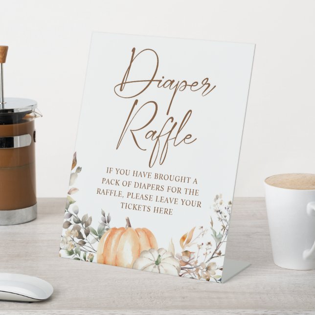 Pumpkin Autumn Fall Baby Shower Diaper Raffle Pedestal Sign (In SItu)