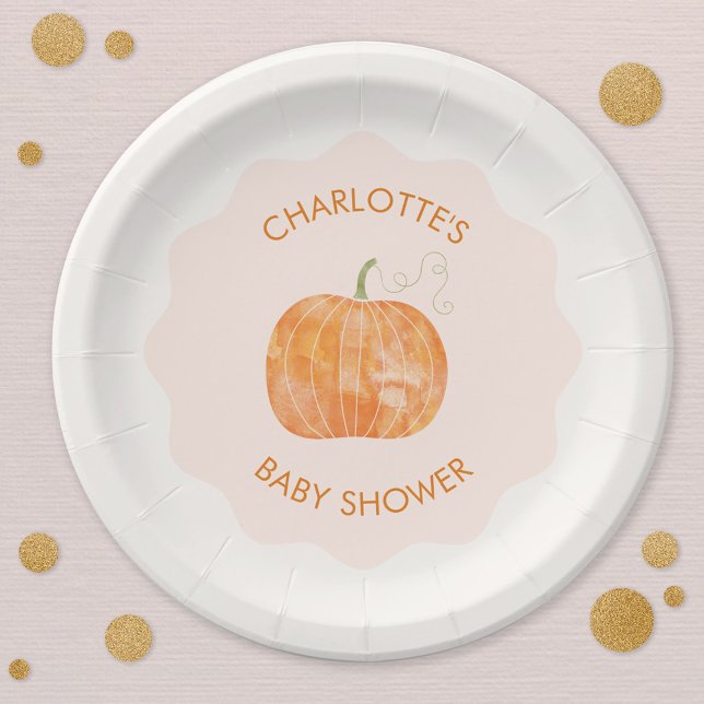 Pumpkin Autumn Fall Baby Shower Personalised Paper Plate (Pumpkin autumn fall baby shower personalized party paper plates)