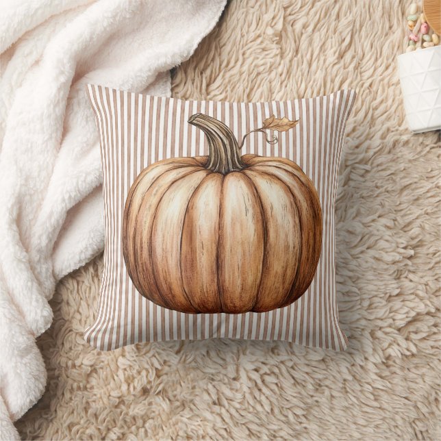 Pumpkin Autumn Fall Farmhouse Striped Pillow (Blanket)