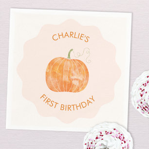 Pumpkin Autumn Fall First 1st Birthday Napkin