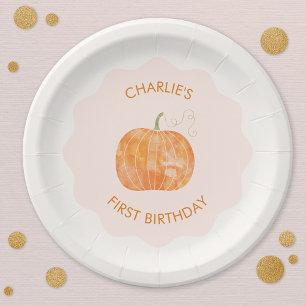 Pumpkin Autumn Fall First 1st Birthday Paper Plate