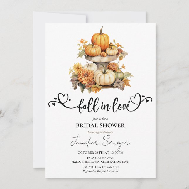 Pumpkin Autumn | Fall in Love | Fall Bridal Shower Invitation (Front)