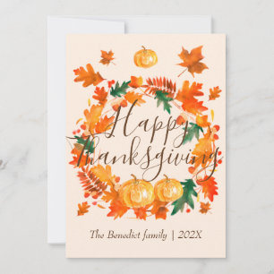 Pumpkin autumn fall leaves happy thanksgiving holiday card