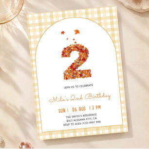 Pumpkin Autumn Fall Leaves Second 2nd Birthday Invitation