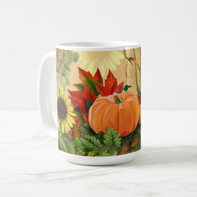 Pumpkin Autumn Fall Sunflower Coffee Mug (Front Left)