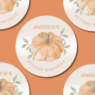Pumpkin Autumn Fall Two Second 2nd Birthday Classic Round Sticker