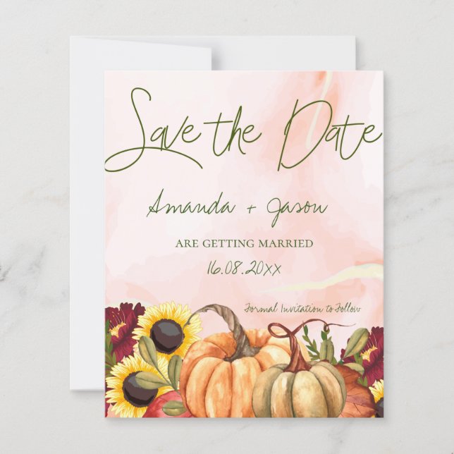 Pumpkin Autumn Floral Fall Wedding Save The Date (Front)