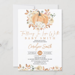 Pumpkin Autumn Floral Falling Baby Shower Invitation