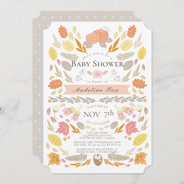 Pumpkin Autumn Foliage Floral Baby Shower Invitation (Front/Back)