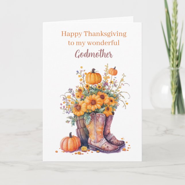 Pumpkin Autumn Happy Thanksgiving Godmother Card (Front)