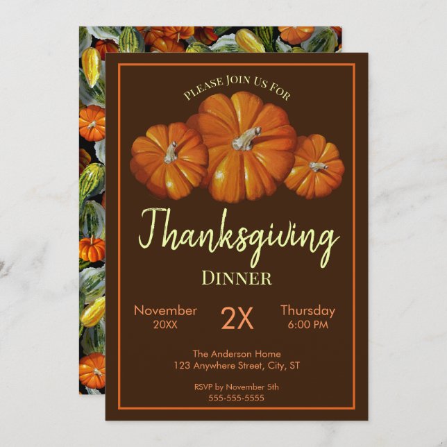 Pumpkin, Autumn Harvest Thanksgiving Invitations (Front/Back)