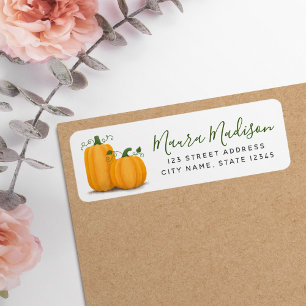 Pumpkin autumn harvest Thanksgiving return address Label