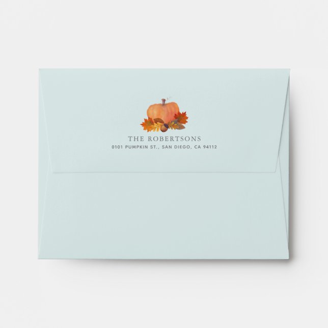Pumpkin Autumn Leaves Light Blue Envelope (Back (Top Flap))