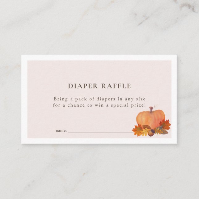 Pumpkin Autumn Leaves Pink Diaper Raffle Ticket Enclosure Card (Front)