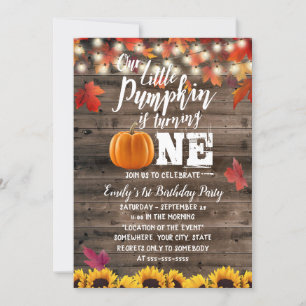 Pumpkin & Autumn Leaves Sunflower 1st Birthday Invitation