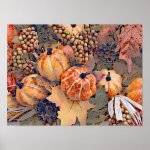 Pumpkin Autumn Orange Leaves Digital Painting Poster