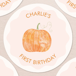 Pumpkin Autumn Personalised First 1st Birthday Classic Round Sticker