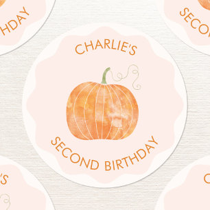 Pumpkin Autumn Personalised Second 2nd Birthday Classic Round Sticker