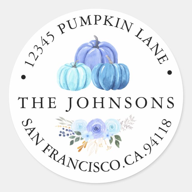 Pumpkin Autumn | Rustic Address Classic Round Sticker (Front)