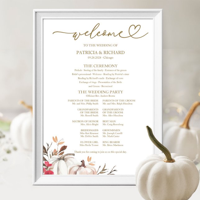 Pumpkin Autumn Wedding Ceremony Program Sign (Creator Uploaded)