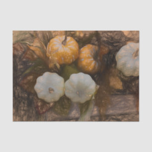 Pumpkin Autumn White Orange Vintage Antique Sketch Tissue Paper