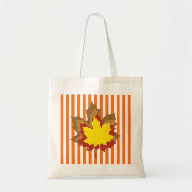 Pumpkin Autumnal Stripes with Leaves Tote Bag (Front)