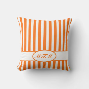 Pumpkin Autumnal Stripes with monogram Cushion
