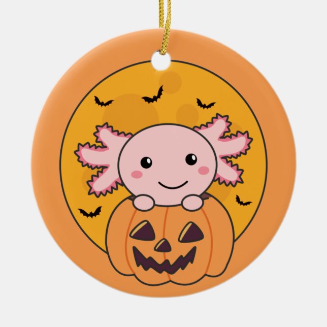 Pumpkin Axolotl Lovers Sweet Animals For Halloween Ceramic Ornament (Front)