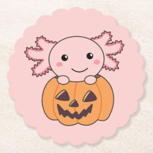 Pumpkin Axolotl Lovers Sweet Animals For Halloween Paper Coaster