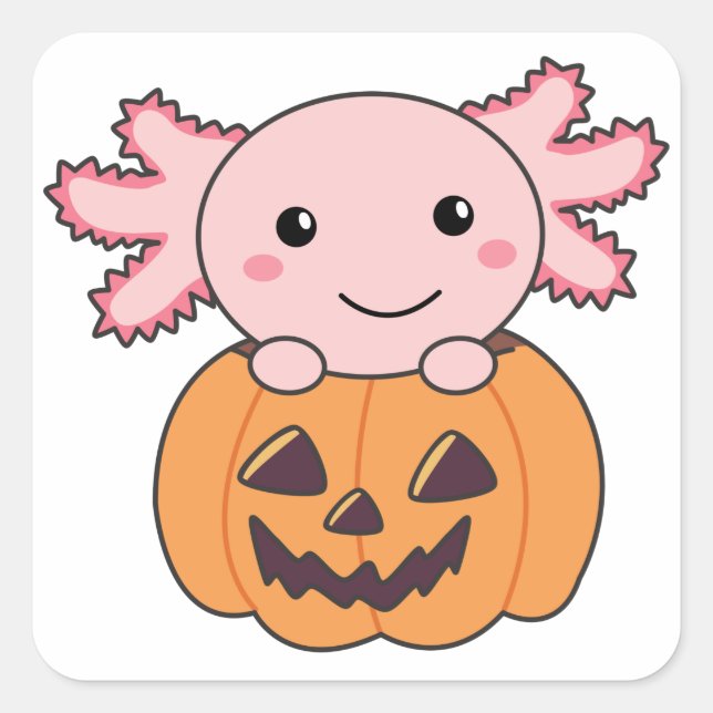 Pumpkin Axolotl Lovers Sweet Animals For Halloween Square Sticker (Front)