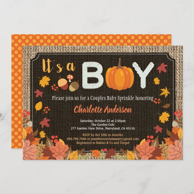 Pumpkin baboy boy sprinkle fall invitation (Front/Back)