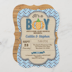 Pumpkin baby boy shower invitation rustic
