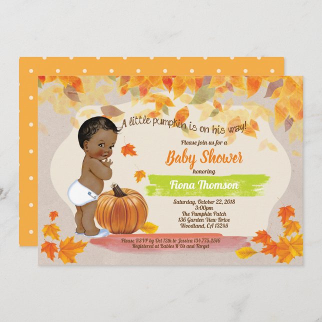 Pumpkin baby boy shower rustic vintage fall invitation (Front/Back)