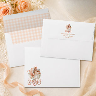 Pumpkin Baby Carriage Gingham Fall Baby Shower Envelope