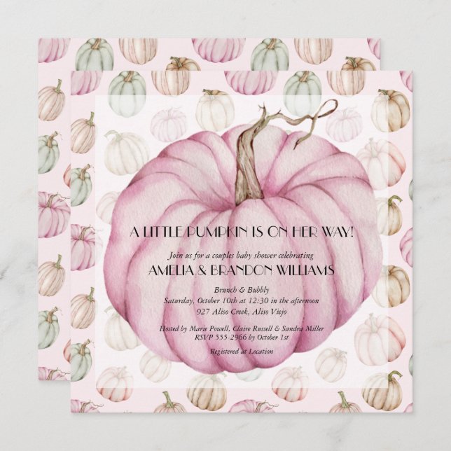 Pumpkin Baby Girl Shower Invitations (Front/Back)
