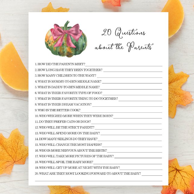 Pumpkin baby shower - 20 Questions about Parents (Creator Uploaded)