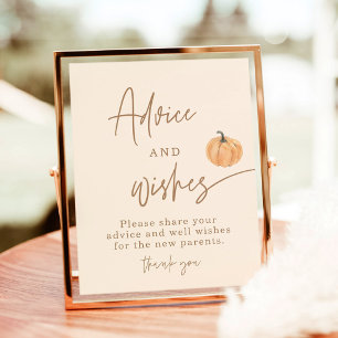 Pumpkin Baby Shower Advice and Wishes Cards Poster