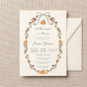Pumpkin Baby Shower Autumn Watercolor Wreath  Invitation