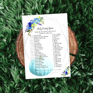 Pumpkin Baby Shower Baby Candy Game Blue Invitation