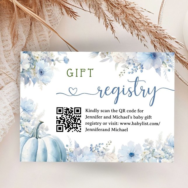 Pumpkin Baby Shower Blue Boy Gift Registry Card (Creator Uploaded)